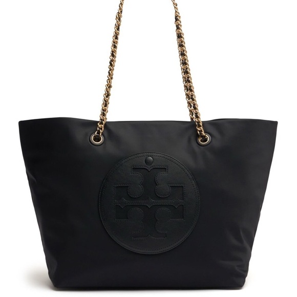 Tory Burch Ella Chain Black Nylon Tote Bag - Picture 2 of 13